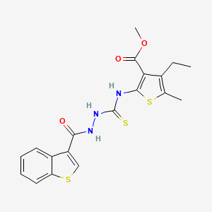 molecular formula C19H19N3O3S3 B4269022 Benzo[b]thiophene-3-carboxylic acid,2-[[[4-ethyl-3-(methoxycarbonyl)-5-methyl-2-thienyl]amino]thioxomethyl]hydrazide(9ci) 