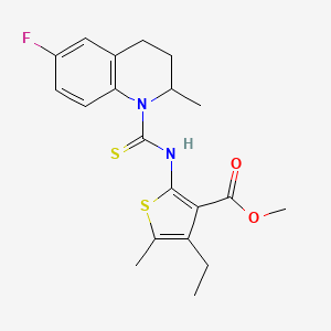 molecular formula C20H23FN2O2S2 B4269049 methyl 4-ethyl-2-{[(6-fluoro-2-methyl-3,4-dihydroquinolin-1(2H)-yl)carbonothioyl]amino}-5-methylthiophene-3-carboxylate 