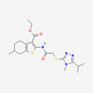 molecular formula C20H28N4O3S2 B4269139 ethyl 6-methyl-2-[({[4-methyl-5-(propan-2-yl)-4H-1,2,4-triazol-3-yl]sulfanyl}acetyl)amino]-4,5,6,7-tetrahydro-1-benzothiophene-3-carboxylate 