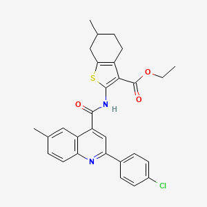 molecular formula C29H27ClN2O3S B4269554 Ethyl 2-({[2-(4-chlorophenyl)-6-methylquinolin-4-yl]carbonyl}amino)-6-methyl-4,5,6,7-tetrahydro-1-benzothiophene-3-carboxylate 