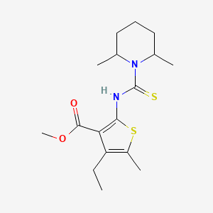 molecular formula C17H26N2O2S2 B4269568 methyl 2-{[(2,6-dimethyl-1-piperidinyl)carbonothioyl]amino}-4-ethyl-5-methyl-3-thiophenecarboxylate 