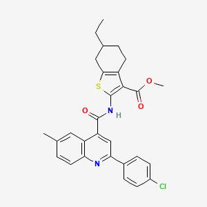 molecular formula C29H27ClN2O3S B4269719 Methyl 2-({[2-(4-chlorophenyl)-6-methylquinolin-4-yl]carbonyl}amino)-6-ethyl-4,5,6,7-tetrahydro-1-benzothiophene-3-carboxylate 