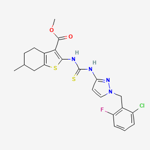 molecular formula C22H22ClFN4O2S2 B4269756 methyl 2-({[1-(2-chloro-6-fluorobenzyl)-1H-pyrazol-3-yl]carbamothioyl}amino)-6-methyl-4,5,6,7-tetrahydro-1-benzothiophene-3-carboxylate 
