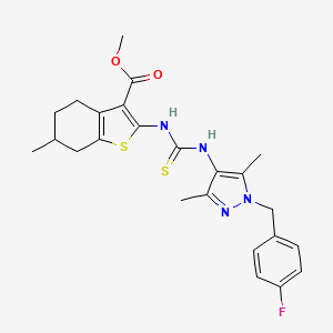 molecular formula C24H27FN4O2S2 B4269775 methyl 2-[({[1-(4-fluorobenzyl)-3,5-dimethyl-1H-pyrazol-4-yl]amino}carbonothioyl)amino]-6-methyl-4,5,6,7-tetrahydro-1-benzothiophene-3-carboxylate 
