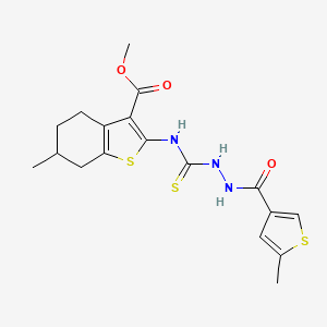 molecular formula C18H21N3O3S3 B4269783 Methyl 6-methyl-2-[({2-[(5-methylthiophen-3-yl)carbonyl]hydrazinyl}carbonothioyl)amino]-4,5,6,7-tetrahydro-1-benzothiophene-3-carboxylate 