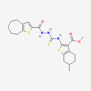 molecular formula C22H27N3O3S3 B4269791 methyl 6-methyl-2-({[2-(5,6,7,8-tetrahydro-4H-cyclohepta[b]thien-2-ylcarbonyl)hydrazino]carbonothioyl}amino)-4,5,6,7-tetrahydro-1-benzothiophene-3-carboxylate 