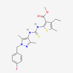 molecular formula C22H25FN4O2S2 B4269973 methyl 4-ethyl-2-[({[1-(4-fluorobenzyl)-3,5-dimethyl-1H-pyrazol-4-yl]amino}carbonothioyl)amino]-5-methyl-3-thiophenecarboxylate 