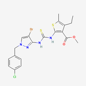 molecular formula C20H20BrClN4O2S2 B4270015 methyl 2-[({[4-bromo-1-(4-chlorobenzyl)-1H-pyrazol-3-yl]amino}carbonothioyl)amino]-4-ethyl-5-methyl-3-thiophenecarboxylate 
