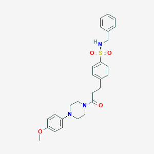 molecular formula C27H31N3O4S B427018 N-benzyl-4-{3-[4-(4-methoxyphenyl)-1-piperazinyl]-3-oxopropyl}benzenesulfonamide 