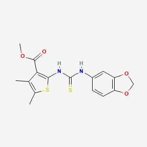 molecular formula C16H16N2O4S2 B4270508 methyl 2-{[(1,3-benzodioxol-5-ylamino)carbonothioyl]amino}-4,5-dimethyl-3-thiophenecarboxylate 