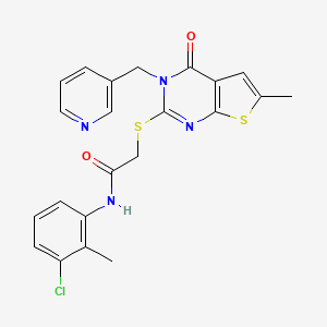 molecular formula C22H19ClN4O2S2 B4270562 N-(3-chloro-2-methylphenyl)-2-{[6-methyl-4-oxo-3-(3-pyridinylmethyl)-3,4-dihydrothieno[2,3-d]pyrimidin-2-yl]thio}acetamide 