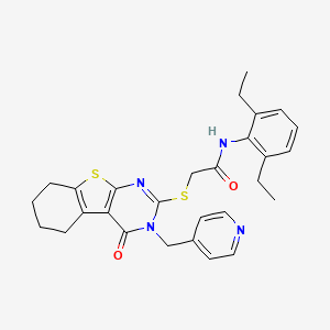 molecular formula C28H30N4O2S2 B4270596 N-(2,6-diethylphenyl)-2-{[4-oxo-3-(4-pyridinylmethyl)-3,4,5,6,7,8-hexahydro[1]benzothieno[2,3-d]pyrimidin-2-yl]thio}acetamide 