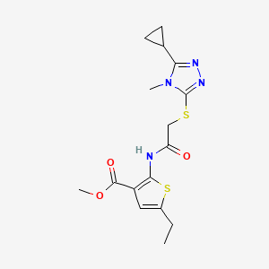molecular formula C16H20N4O3S2 B4270634 methyl 2-({[(5-cyclopropyl-4-methyl-4H-1,2,4-triazol-3-yl)thio]acetyl}amino)-5-ethyl-3-thiophenecarboxylate 
