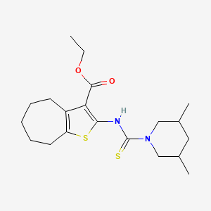 molecular formula C20H30N2O2S2 B4270805 ethyl 2-{[(3,5-dimethyl-1-piperidinyl)carbonothioyl]amino}-5,6,7,8-tetrahydro-4H-cyclohepta[b]thiophene-3-carboxylate 