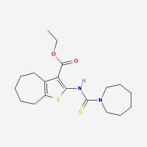 molecular formula C19H28N2O2S2 B4270824 ethyl 2-[(1-azepanylcarbonothioyl)amino]-5,6,7,8-tetrahydro-4H-cyclohepta[b]thiophene-3-carboxylate 