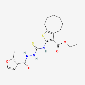 molecular formula C20H25N3O4S2 B4270941 ethyl 2-({[2-(2-methyl-3-furoyl)hydrazino]carbonothioyl}amino)-4,5,6,7,8,9-hexahydrocycloocta[b]thiophene-3-carboxylate 