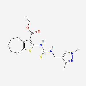 molecular formula C19H26N4O2S2 B4271037 ethyl 2-[({[(1,3-dimethyl-1H-pyrazol-4-yl)methyl]amino}carbonothioyl)amino]-5,6,7,8-tetrahydro-4H-cyclohepta[b]thiophene-3-carboxylate 