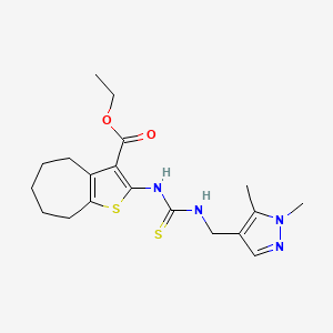 molecular formula C19H26N4O2S2 B4271057 ethyl 2-[({[(1,5-dimethyl-1H-pyrazol-4-yl)methyl]amino}carbonothioyl)amino]-5,6,7,8-tetrahydro-4H-cyclohepta[b]thiophene-3-carboxylate 