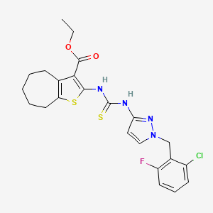 molecular formula C23H24ClFN4O2S2 B4271058 ethyl 2-[({[1-(2-chloro-6-fluorobenzyl)-1H-pyrazol-3-yl]amino}carbonothioyl)amino]-5,6,7,8-tetrahydro-4H-cyclohepta[b]thiophene-3-carboxylate 