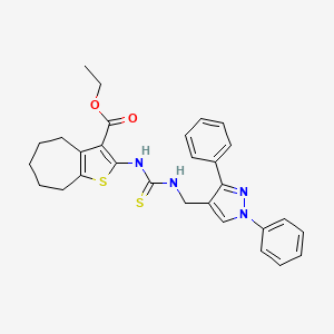 molecular formula C29H30N4O2S2 B4271104 ethyl 2-[({[(1,3-diphenyl-1H-pyrazol-4-yl)methyl]amino}carbonothioyl)amino]-5,6,7,8-tetrahydro-4H-cyclohepta[b]thiophene-3-carboxylate 