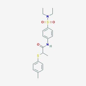 molecular formula C20H26N2O3S2 B427111 N-{4-[(diethylamino)sulfonyl]phenyl}-2-[(4-methylphenyl)sulfanyl]propanamide 