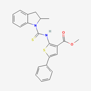 molecular formula C22H20N2O2S2 B4271230 methyl 2-{[(2-methyl-2,3-dihydro-1H-indol-1-yl)carbonothioyl]amino}-5-phenyl-3-thiophenecarboxylate 
