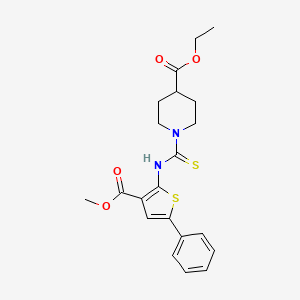 molecular formula C21H24N2O4S2 B4271240 ethyl 1-({[3-(methoxycarbonyl)-5-phenyl-2-thienyl]amino}carbonothioyl)-4-piperidinecarboxylate 