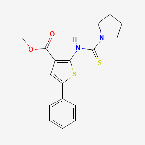 molecular formula C17H18N2O2S2 B4271257 methyl 5-phenyl-2-[(1-pyrrolidinylcarbonothioyl)amino]-3-thiophenecarboxylate 