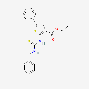 molecular formula C22H22N2O2S2 B4271296 ethyl 2-({[(4-methylbenzyl)amino]carbonothioyl}amino)-5-phenyl-3-thiophenecarboxylate 