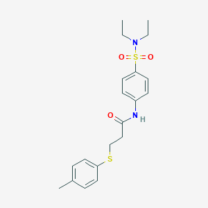 molecular formula C20H26N2O3S2 B427137 N-{4-[(diethylamino)sulfonyl]phenyl}-3-[(4-methylphenyl)sulfanyl]propanamide 