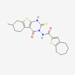 molecular formula C21H23N3O2S3 B4271704 N-(2-mercapto-7-methyl-4-oxo-5,6,7,8-tetrahydro[1]benzothieno[2,3-d]pyrimidin-3(4H)-yl)-5,6,7,8-tetrahydro-4H-cyclohepta[b]thiophene-2-carboxamide 