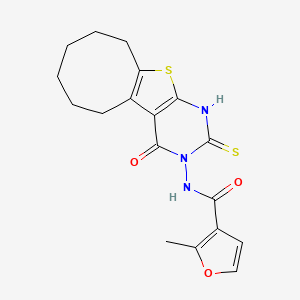 molecular formula C18H19N3O3S2 B4271764 N-(2-mercapto-4-oxo-5,6,7,8,9,10-hexahydrocycloocta[4,5]thieno[2,3-d]pyrimidin-3(4H)-yl)-2-methyl-3-furamide 