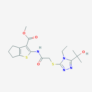 molecular formula C18H24N4O4S2 B4272121 methyl 2-[({[4-ethyl-5-(1-hydroxy-1-methylethyl)-4H-1,2,4-triazol-3-yl]thio}acetyl)amino]-5,6-dihydro-4H-cyclopenta[b]thiophene-3-carboxylate 
