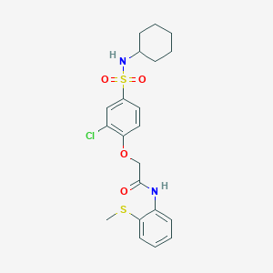 molecular formula C21H25ClN2O4S2 B427240 2-{2-chloro-4-[(cyclohexylamino)sulfonyl]phenoxy}-N-[2-(methylsulfanyl)phenyl]acetamide 