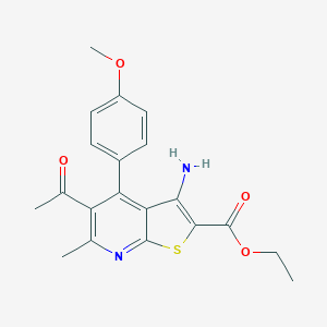 molecular formula C20H20N2O4S B427315 Ethyl 5-acetyl-3-amino-4-(4-methoxyphenyl)-6-methylthieno[2,3-b]pyridine-2-carboxylate 