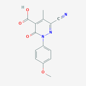 molecular formula C14H11N3O4 B427470 6-Cyano-2-(4-methoxyphenyl)-5-methyl-3-oxo-2,3-dihydro-4-pyridazinecarboxylic acid 