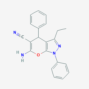 molecular formula C21H18N4O B427494 6-Amino-3-ethyl-1,4-diphenyl-1,4-dihydropyrano[2,3-c]pyrazole-5-carbonitrile 