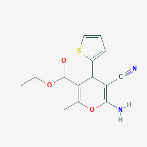 molecular formula C14H14N2O3S B427495 ethyl 6-amino-5-cyano-2-methyl-4-(2-thienyl)-4H-pyran-3-carboxylate CAS No. 117109-73-6