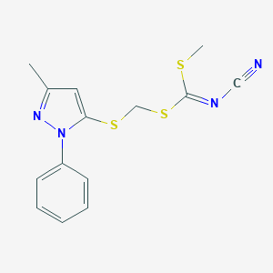 molecular formula C14H14N4S3 B427560 methyl [(3-methyl-1-phenyl-1h-pyrazol-5-ylthio)methyl]cyanocarbonimidodithioate CAS No. 486997-64-2