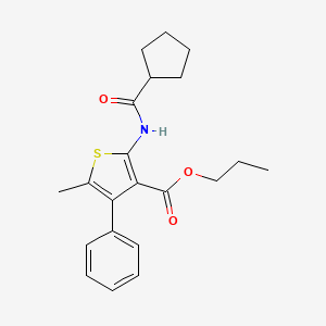 molecular formula C21H25NO3S B4277185 PROPYL 2-CYCLOPENTANEAMIDO-5-METHYL-4-PHENYLTHIOPHENE-3-CARBOXYLATE 