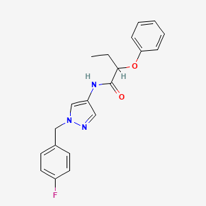 molecular formula C20H20FN3O2 B4277207 N-{1-[(4-FLUOROPHENYL)METHYL]-1H-PYRAZOL-4-YL}-2-PHENOXYBUTANAMIDE 
