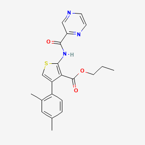 molecular formula C21H21N3O3S B4277362 PROPYL 4-(2,4-DIMETHYLPHENYL)-2-(PYRAZINE-2-AMIDO)THIOPHENE-3-CARBOXYLATE 