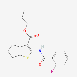 molecular formula C18H18FNO3S B4277417 PROPYL 2-(2-FLUOROBENZAMIDO)-4H,5H,6H-CYCLOPENTA[B]THIOPHENE-3-CARBOXYLATE 