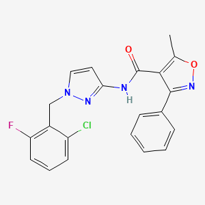 molecular formula C21H16ClFN4O2 B4277434 N-{1-[(2-CHLORO-6-FLUOROPHENYL)METHYL]-1H-PYRAZOL-3-YL}-5-METHYL-3-PHENYL-1,2-OXAZOLE-4-CARBOXAMIDE 