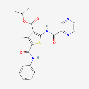 molecular formula C21H20N4O4S B4277560 PROPAN-2-YL 4-METHYL-5-(PHENYLCARBAMOYL)-2-(PYRAZINE-2-AMIDO)THIOPHENE-3-CARBOXYLATE 