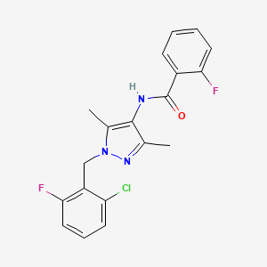molecular formula C19H16ClF2N3O B4278386 N-{1-[(2-CHLORO-6-FLUOROPHENYL)METHYL]-3,5-DIMETHYL-1H-PYRAZOL-4-YL}-2-FLUOROBENZAMIDE 