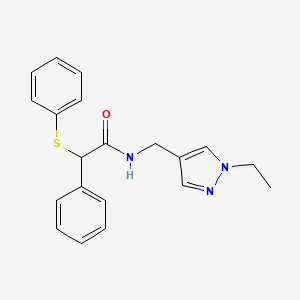 molecular formula C20H21N3OS B4278632 N-[(1-ethyl-1H-pyrazol-4-yl)methyl]-2-phenyl-2-(phenylsulfanyl)acetamide 