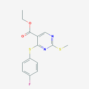 molecular formula C14H13FN2O2S2 B427933 Ethyl 4-[(4-fluorophenyl)sulfanyl]-2-(methylsulfanyl)-5-pyrimidinecarboxylate CAS No. 339019-50-0