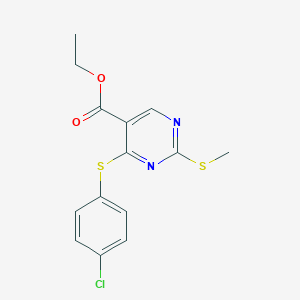 molecular formula C14H13ClN2O2S2 B427934 Ethyl 4-[(4-chlorophenyl)sulfanyl]-2-(methylsulfanyl)-5-pyrimidinecarboxylate 