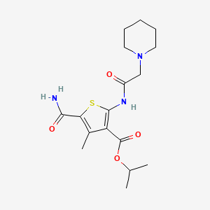 molecular formula C17H25N3O4S B4279702 PROPAN-2-YL 5-CARBAMOYL-4-METHYL-2-[2-(PIPERIDIN-1-YL)ACETAMIDO]THIOPHENE-3-CARBOXYLATE 